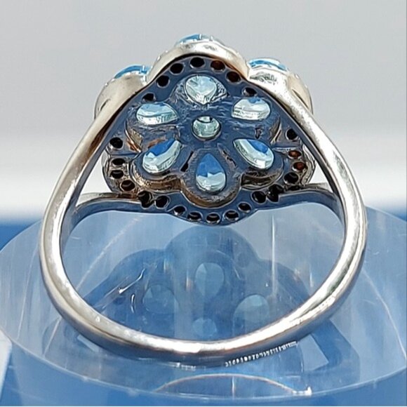 Natural Blue Apatite 5x4mm & Black Spinel 925 Sterling Silver Ring Size 7 - Picture 10 of 11